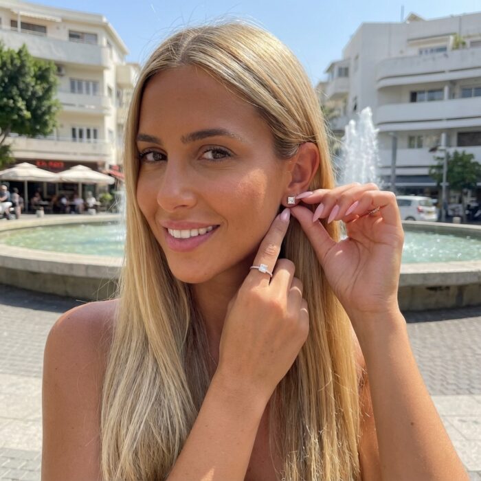 ⁦עגילי מלבן כסף⁩ – תמונה ⁦3⁩